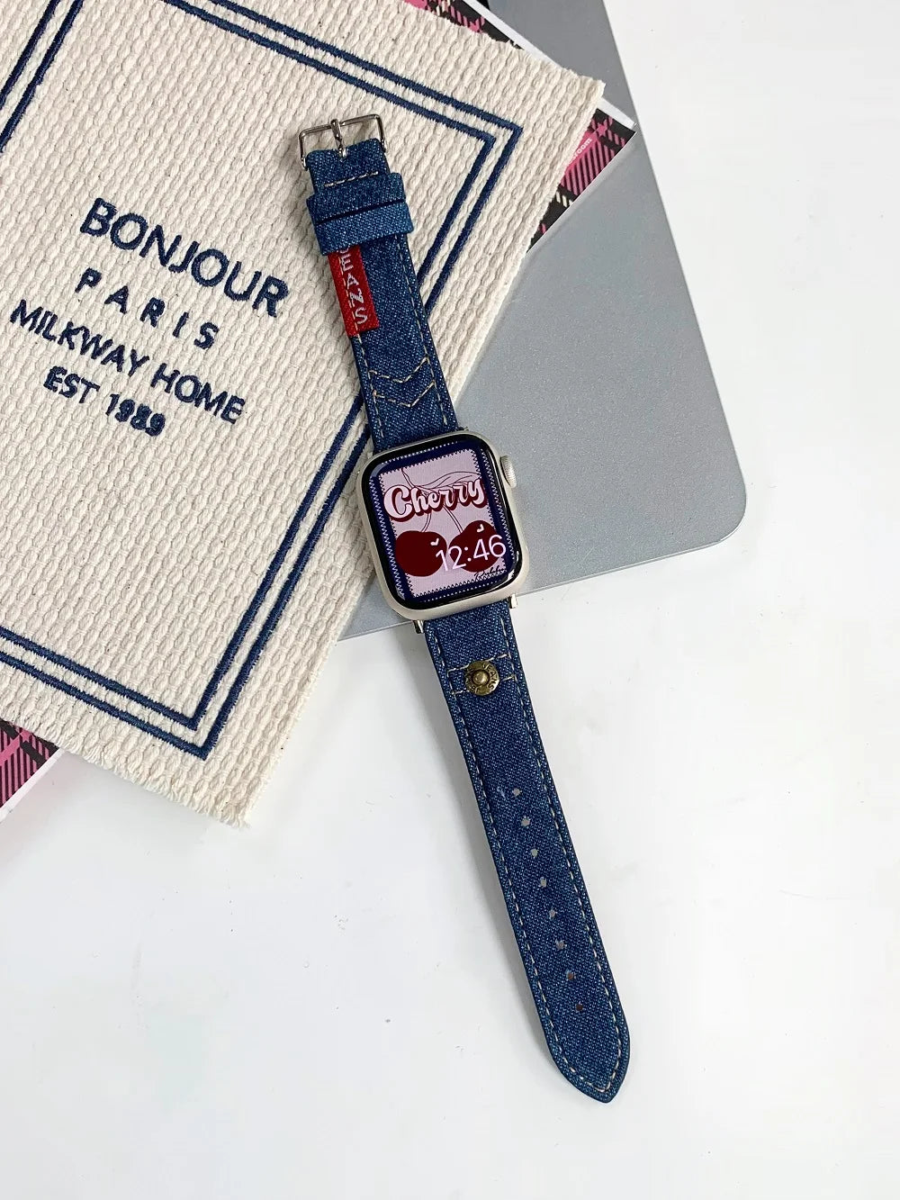 Luxury Leather Band For iWatch Ultra 10 9 8 7 6 5 4 SE Y2k Denim Bracelet Strap For Apple Watch 38mm 41mm 40 42mm 45mm 46mm 49mm