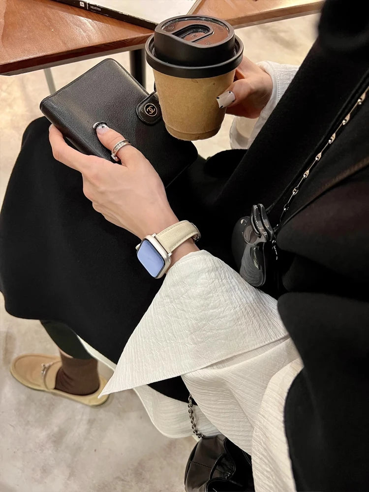 Luxury Real Leather Band For Apple Watch Ultra 10 9 8 7 6 5 4 Women Bracelet Strap For iWatch 38mm 40mm 41mm 42mm 45mm 46mm 49mm