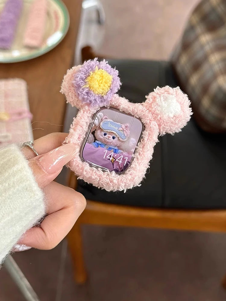 Korea Cute Plush Band+Case For Apple Watch 46mm 45mm 44 40mm 42mm 41mm Elastic Loop Bracelet Strap For iWatch 10 9 8 7 SE 6 5 4