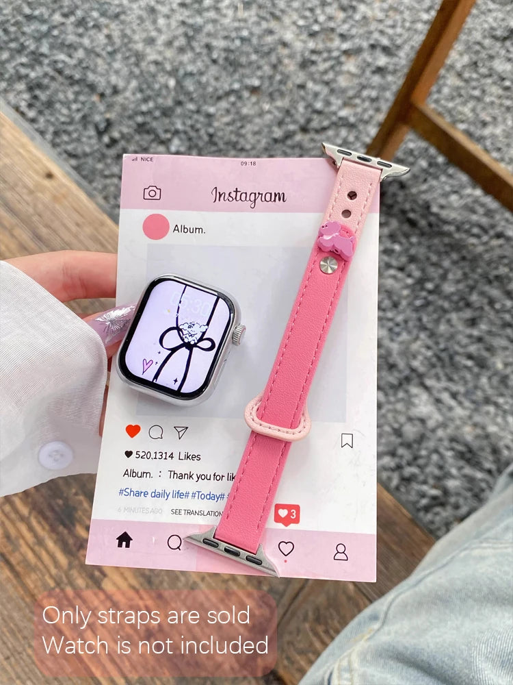 Cute Dog Leather Band For iWatch Ultra 10 9 8 7 6 5 4 Slim Woman Bracelet Strap For Apple Watch 38mm 40mm 41mm 42mm 45 46mm 49mm