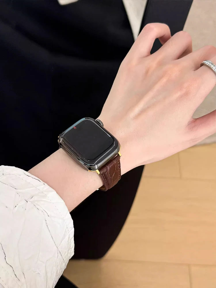 Real Leather Band For Apple Watch 38mm 41mm 40mm 42mm 45mm 46mm 49mm Luxury Slim Woman Strap For iWatch Ultra 10 9 8 7 SE 6 5 4