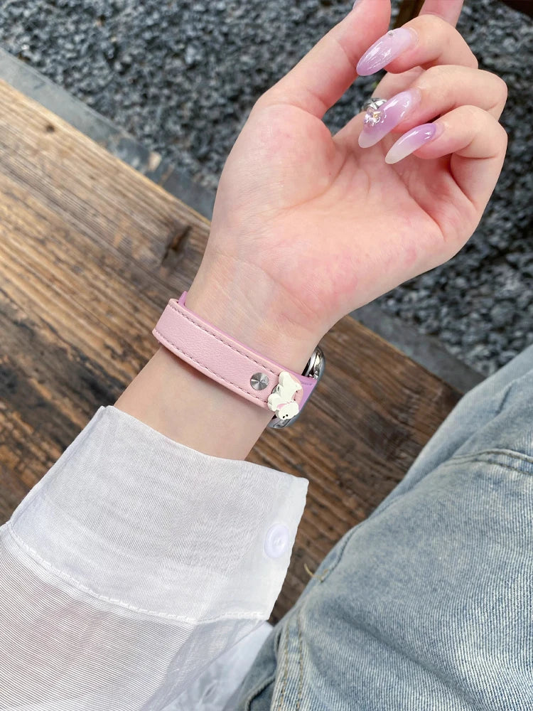 Cute Dog Leather Band For iWatch Ultra 10 9 8 7 6 5 4 Slim Woman Bracelet Strap For Apple Watch 38mm 40mm 41mm 42mm 45 46mm 49mm