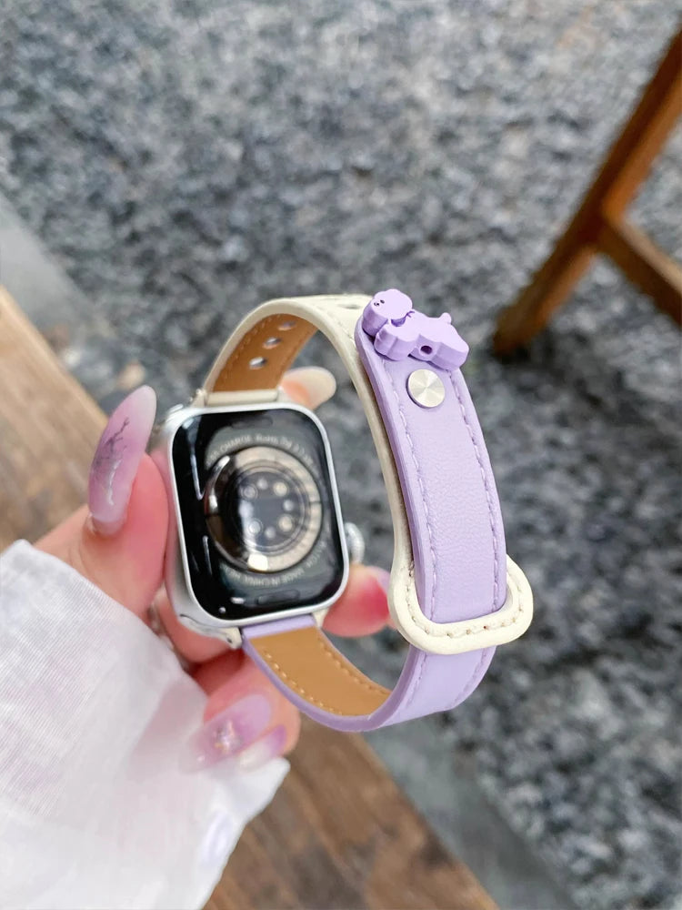 Cute Dog Leather Band For iWatch Ultra 10 9 8 7 6 5 4 Slim Woman Bracelet Strap For Apple Watch 38mm 40mm 41mm 42mm 45 46mm 49mm