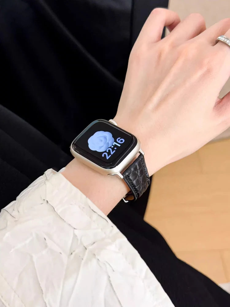 Real Leather Band For Apple Watch 38mm 41mm 40mm 42mm 45mm 46mm 49mm Luxury Slim Woman Strap For iWatch Ultra 10 9 8 7 SE 6 5 4