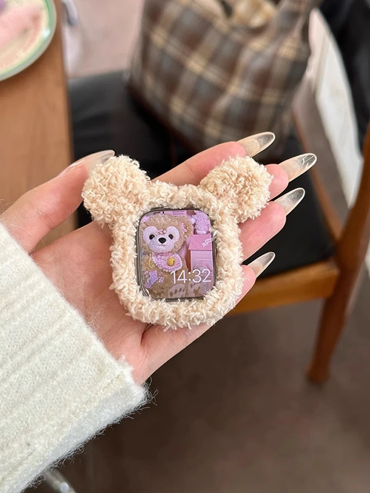 Korea Cute Plush Band+Case For Apple Watch 46mm 45mm 44 40mm 42mm 41mm Elastic Loop Bracelet Strap For iWatch 10 9 8 7 SE 6 5 4