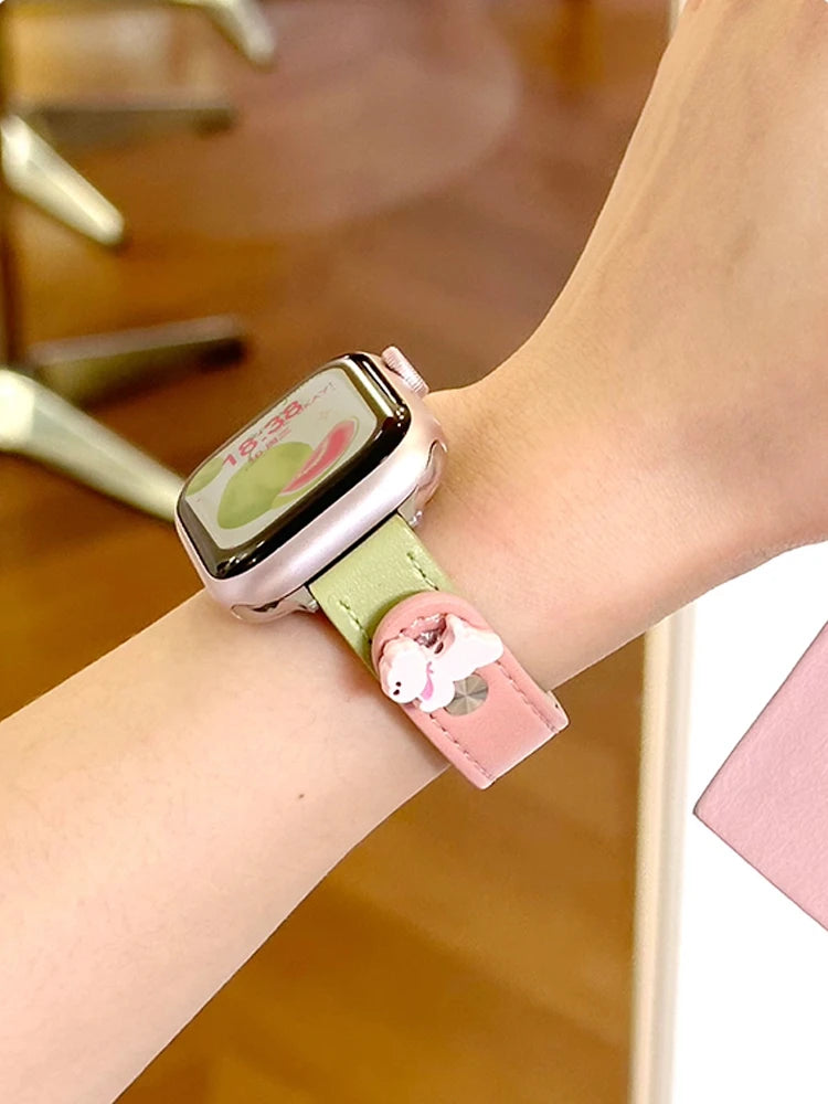 Cute Dog Leather Band For iWatch Ultra 10 9 8 7 6 5 4 Slim Woman Bracelet Strap For Apple Watch 38mm 40mm 41mm 42mm 45 46mm 49mm