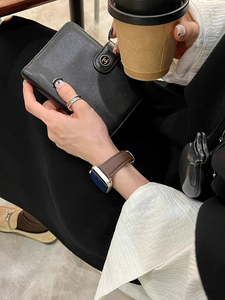 Luxury Real Leather Band For Apple Watch Ultra 10 9 8 7 6 5 4 Women Bracelet Strap For iWatch 38mm 40mm 41mm 42mm 45mm 46mm 49mm