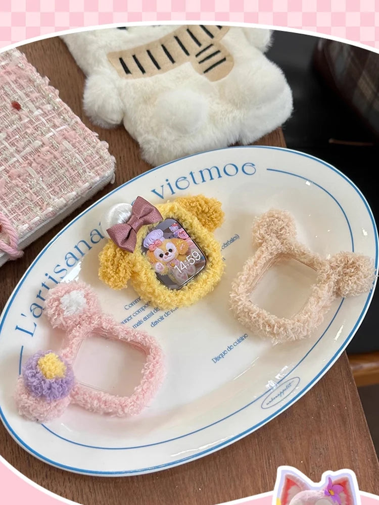 Korea Cute Plush Band+Case For Apple Watch 46mm 45mm 44 40mm 42mm 41mm Elastic Loop Bracelet Strap For iWatch 10 9 8 7 SE 6 5 4