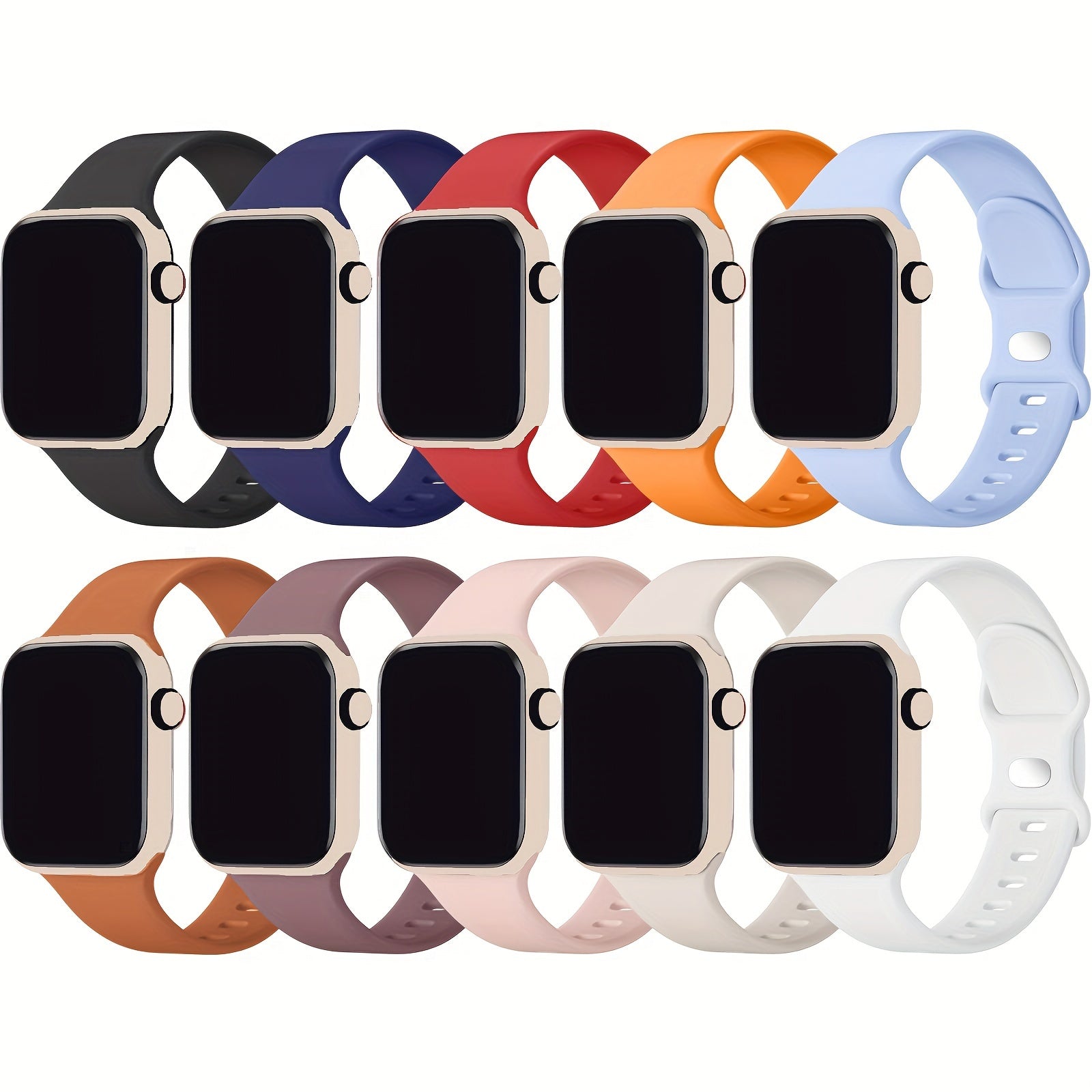 10-Pack Silicone Sport Bands, Compatible with iWatch Series 1-9 and SE - Waterproof, Soft Wristband with Butterfly Clasp - Multiple Colors DMBAS