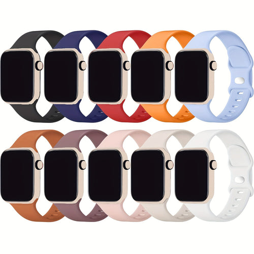 10-Pack Silicone Sport Bands, Compatible with iWatch Series 1-9 and SE - Waterproof, Soft Wristband with Butterfly Clasp - Multiple Colors DMBAS