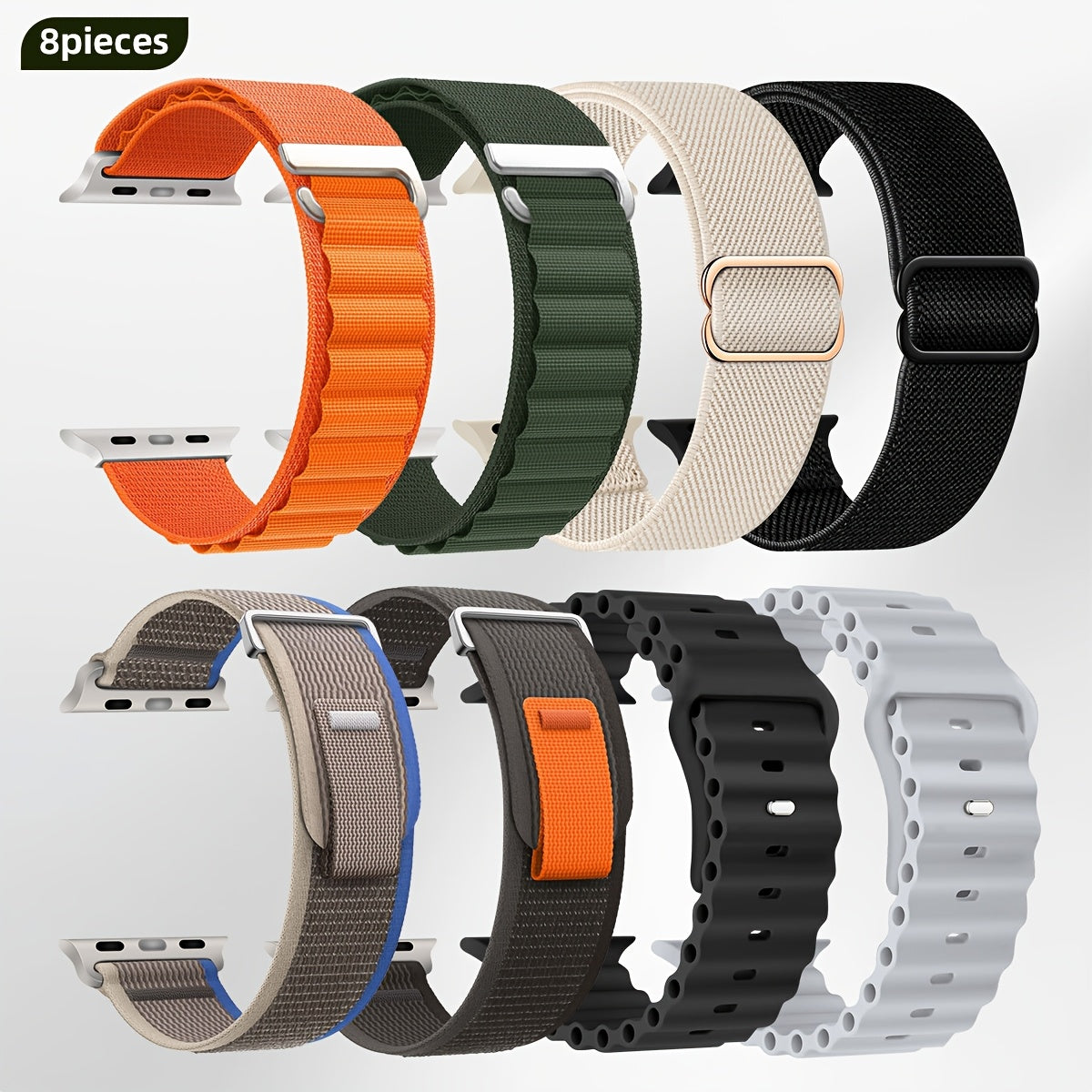 8-Pack Breathable Trail Loop+Alpine Loop+Ocean Strap+Elastic Strap for Apple Watch Ultra 49mm/46mm/45mm/44mm, Suitable for Men & Women, Ultra 2/Ultra for iwatch Series 10 9 8 7 6 SE 5 4 3 2 1, Smartwatch Bands DMBAS